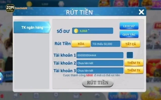 Rút tiền nhanh ZomClub: Nhanh chóng, tiện lợi nhất Rút tiền nhanh ZomClub: Nhanh chóng, tiện lợi nhất