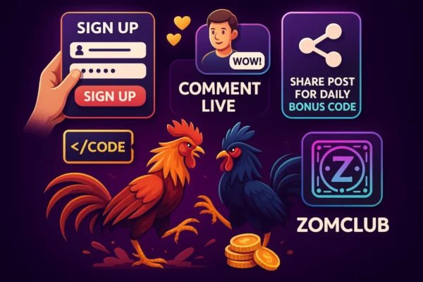 Hướng Dẫn Đá Gà ZomClub – Cách Chơi & Đặt Cược Đá Gà Online 7 Chỉ cần đăng ký, bình luận live, share bài viết là nhận code thưởng mỗi ngày tại ZomClub